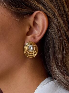 Flanerie By Maiq Gold Plated Round Crystal Center Statement Earrings New